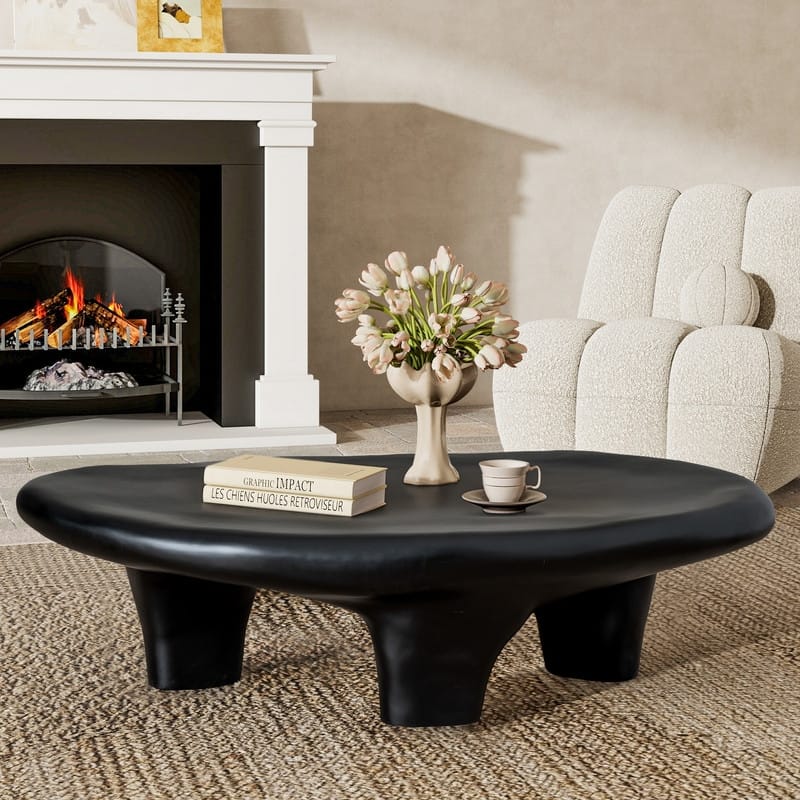 47" Iregular Cloud Shaped Fiberglass Low Profile Coffee Table - White - Faux Concrete