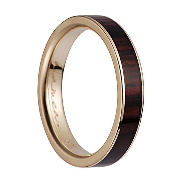 14K Yellow Gold Flat Wedding Ring With Cocobolo Wood Inlay ... (600 x 600 Pixel)