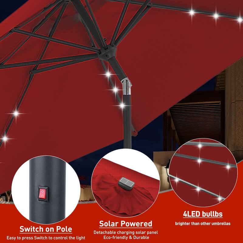 10ft Patio Umbrella with Lights Outdoor Solar Umbrella