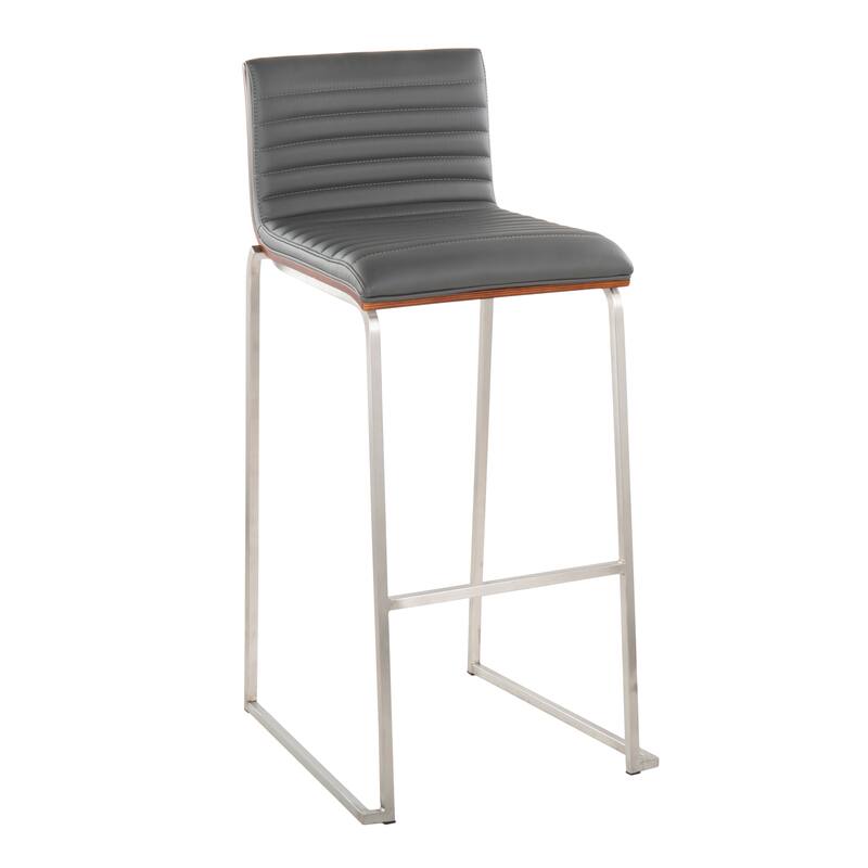 Silver Orchid Magda 30" Fixed-Height Upholstered Bar Stool (Set of 2) - Grey Faux Leather/Stainless Steel