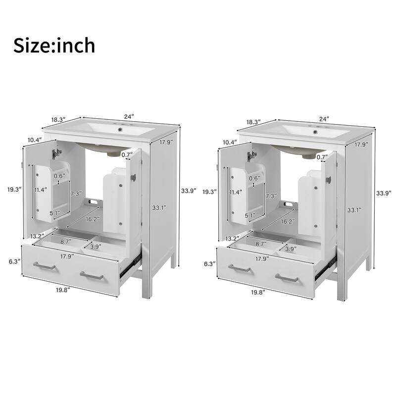 GDFStudio - Transitional Double Bathroom Vanity Set, Dual Undermount Sink, Soft-Close Doors & Double-Layer Door Shelf, Set of 2