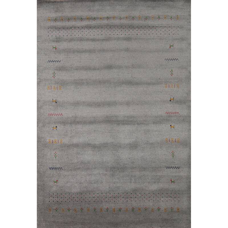 Hand Knotted Oriental 100% Wool Carpet Tribal Animal Pictorial Greys & Charcoal Gabbeh Area Rug - 7' 8'' X 5' 9''