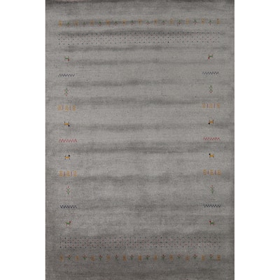 Gabbeh Indian Area Rug Handmade Oriental Grey Wool Carpet - 5'9" x 7'8"