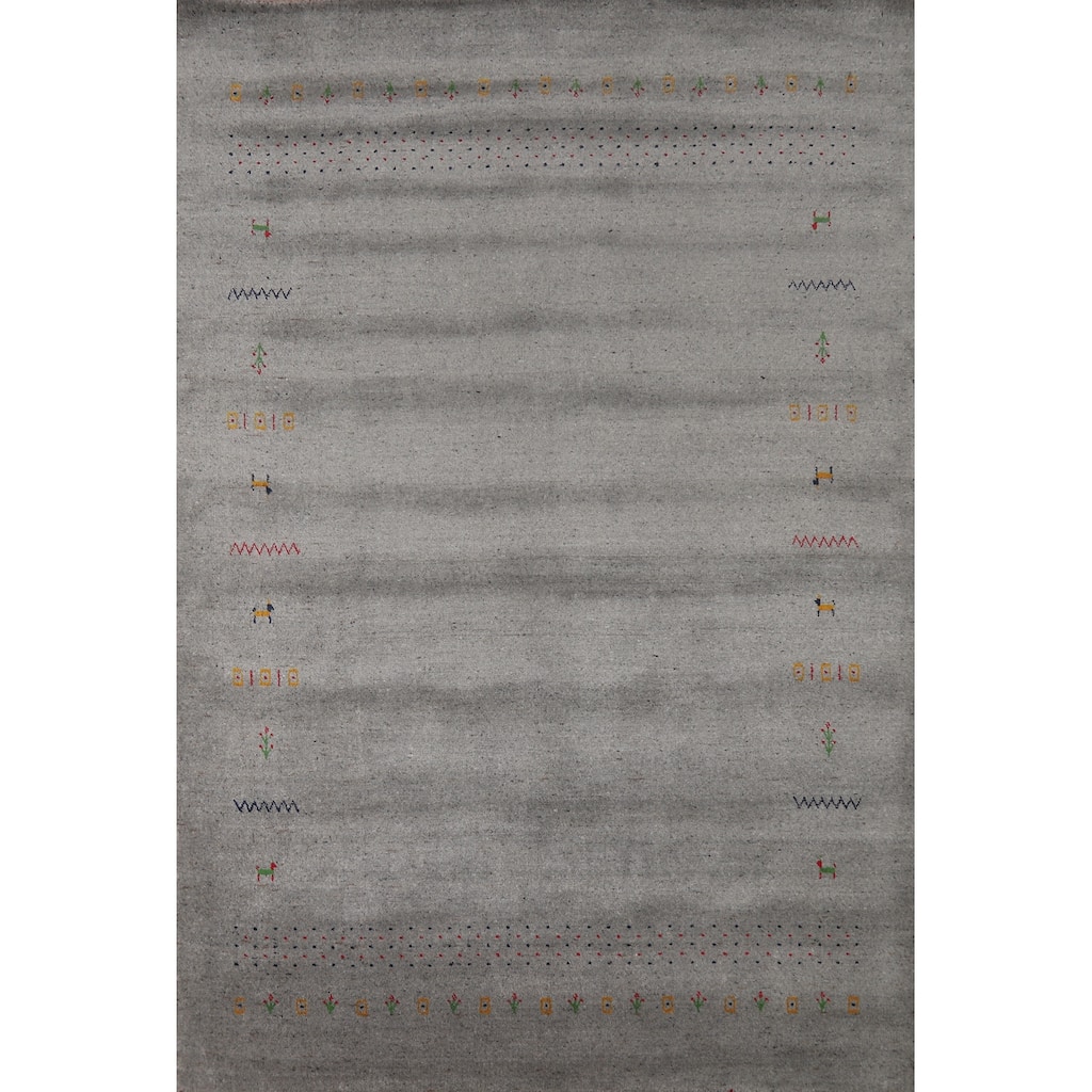 Hand Knotted Oriental 100% Wool Carpet Tribal Animal Pictorial Greys & Charcoal Gabbeh Area Rug - 7' 8'' X 5' 9''