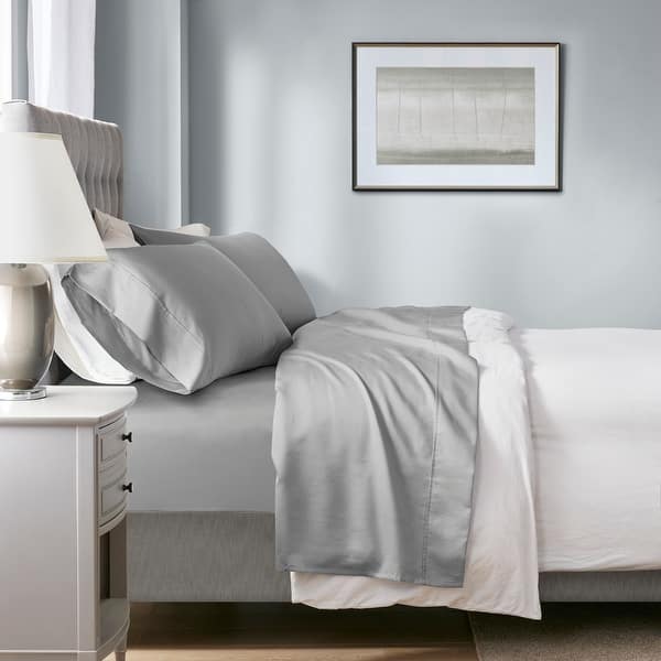 slide 2 of 12, Beautyrest 1000 Thread Count Cotton Blend Cooling 4 PC Sheet Set Cal King - Grey