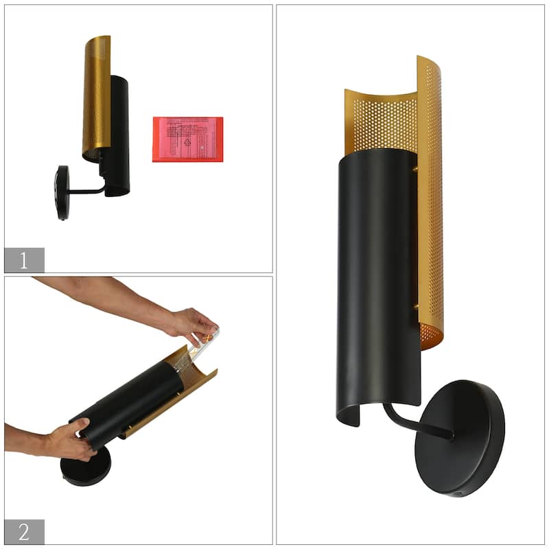 Modern Farmhouse Metal Cylinder Reversible Black Gold Bathroom Sconce for Foyer - L15"*W4.6"