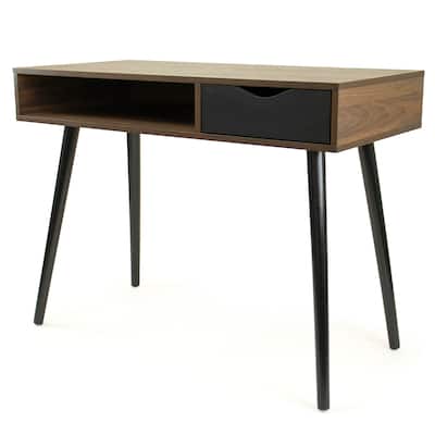 Humble Crew Writing Desk with Drawer Storage, Dark Wood/Black