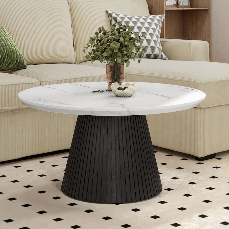 Furniture of America Tonix Modern White and Black Round Faux Marble Top Coffee Table - Black