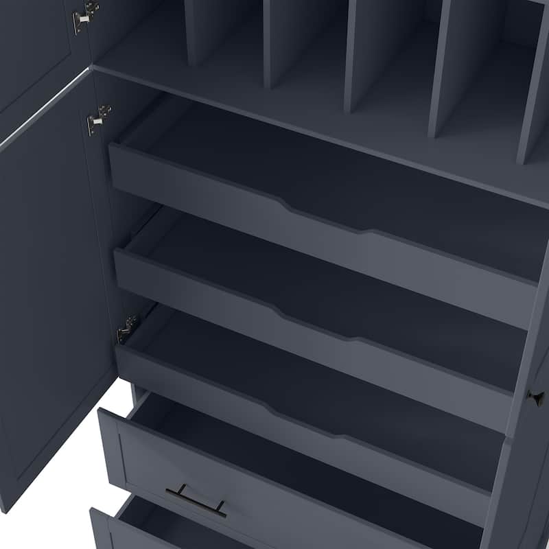 Farmhouse Kitchen Pantry, 40"W - 4-Door Freestanding Cabinet with Pull-Out Trays, Drawers & Pan Storag