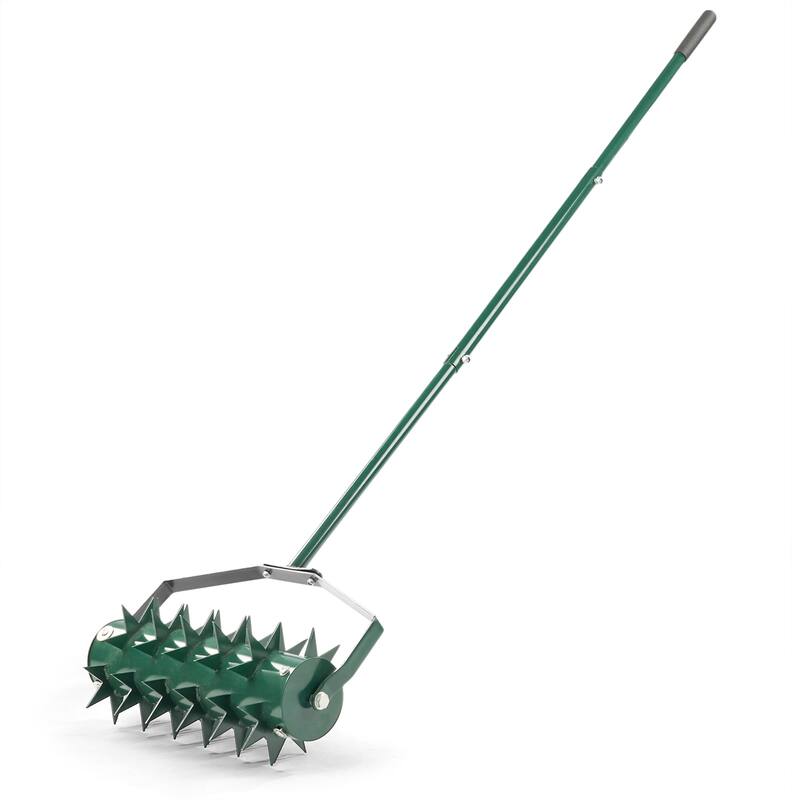 Green Lawn Aerator with Heavy-Duty Galvanized Steel Drum and Double Spikes and Rubber Handle - (17.3 x 6.7 x 59.8) in