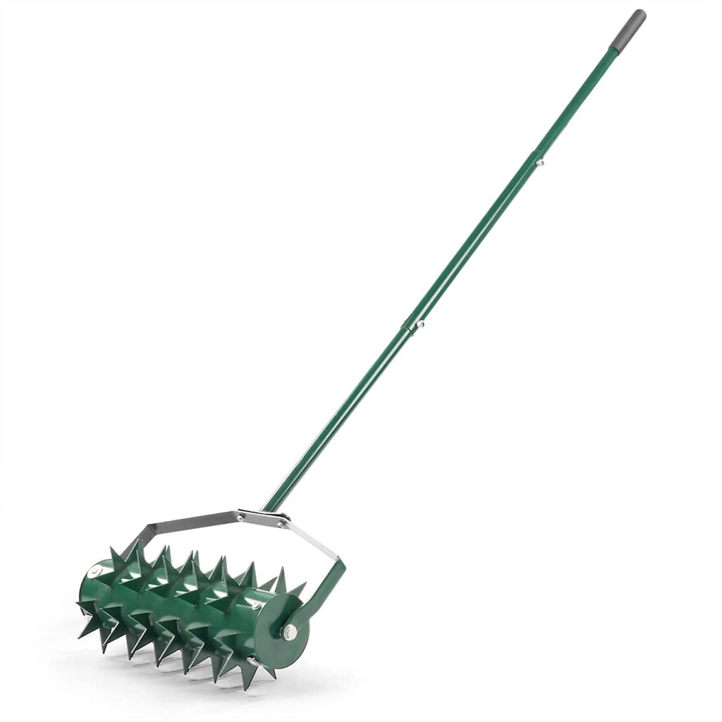 Green Lawn Aerator with Heavy-Duty Galvanized Steel Drum and Double Spikes and Rubber Handle - (17.3 x 6.7 x 59.8) in