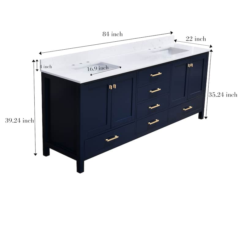 StarrySky 84 inch Undermount Double Sink Bathroom Vanity with Engineered Carrara Marble Top