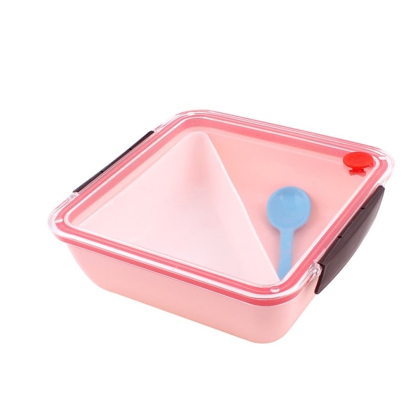 Unique Bargains PP Square Shaped Picnic Lunch Box Lunchbox Food Storage Container Pink w Spoon