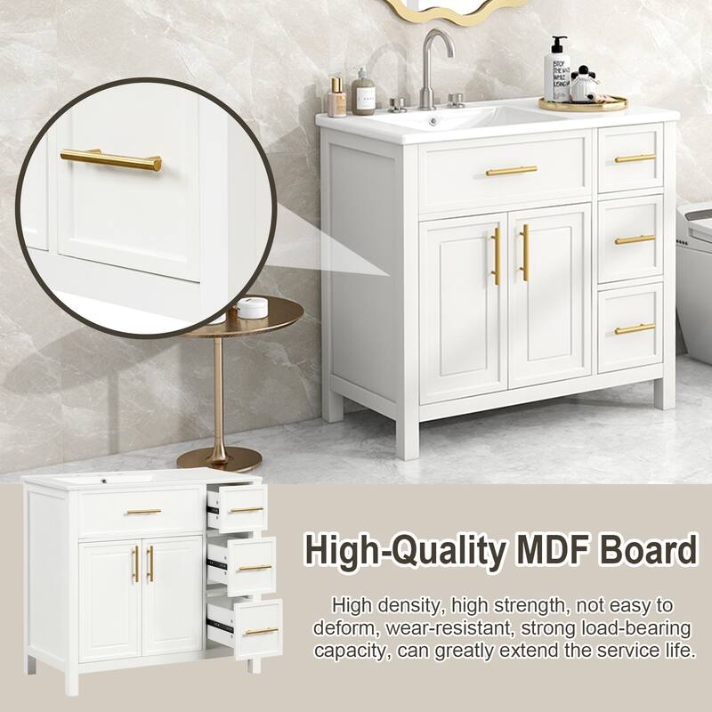 36" Bathroom Vanity with Sink Top,Solid Wood,MDF Boards