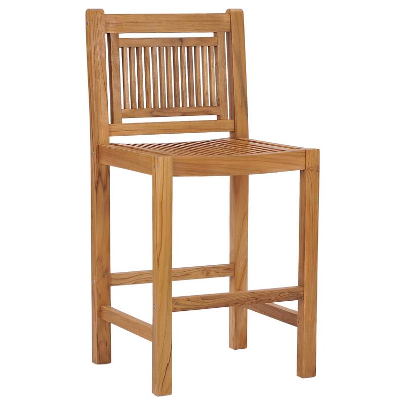 Chic Teak 7 Piece Teak Wood Maldives Patio Bistro Bar Set, 55" Bar Table, 2 Bar Chairs with Arms and 4 Armless Bar Chairs