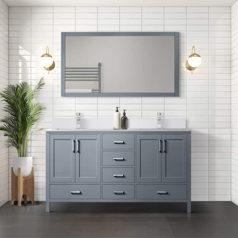 Jacques White Bath Vanity, Cultured Marble Top, Faucet Set and Mirror