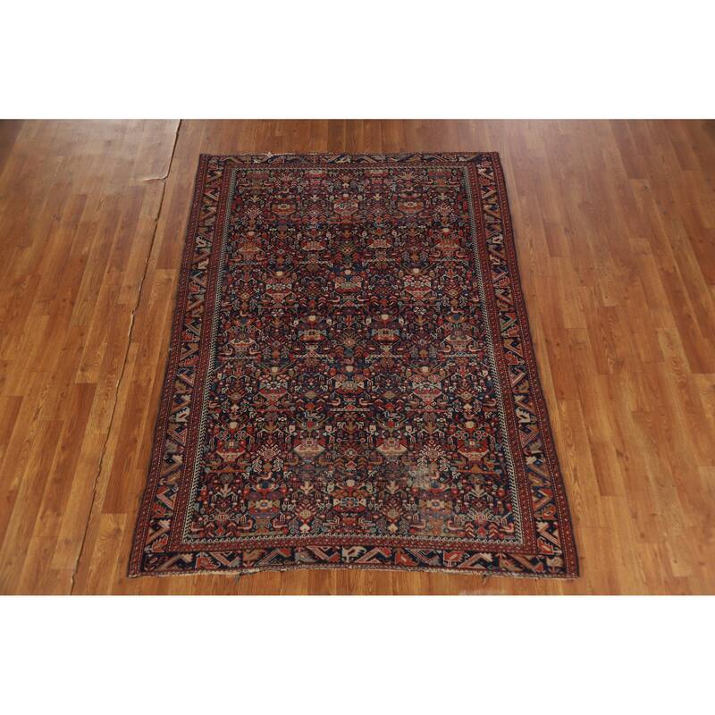 Hand Knotted Oriental 100% Wool Carpet Traditional All-Over Navy Blue & Blues Malayer Area Rug - 6' 0'' X 4' 5''