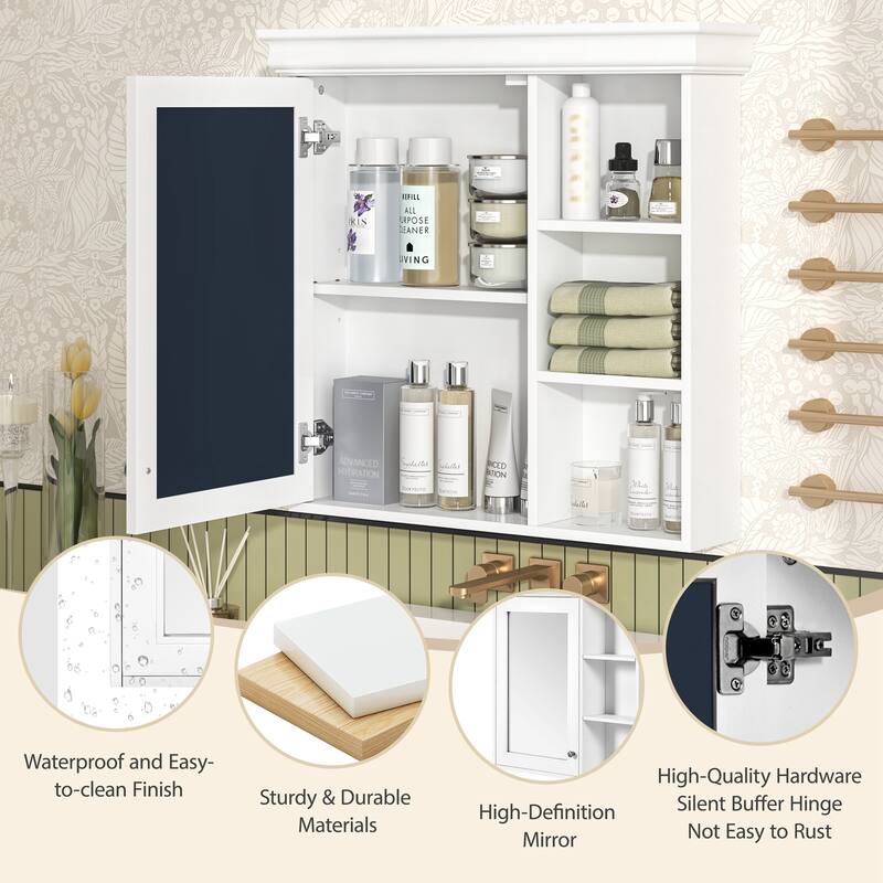 30'' x 28'' Bathroom Cabinet with Mirror, Wall Mounted Mirror Cabinet with Storage Organizer for Bathroom