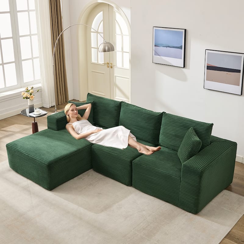 109'' Corduroy Modular Sectional Sofa with Chaise