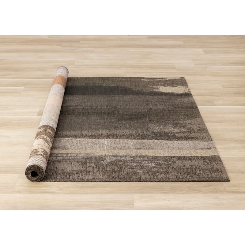 Kylie Collection - Distressed Brush Strokes Brown Black Area Rug