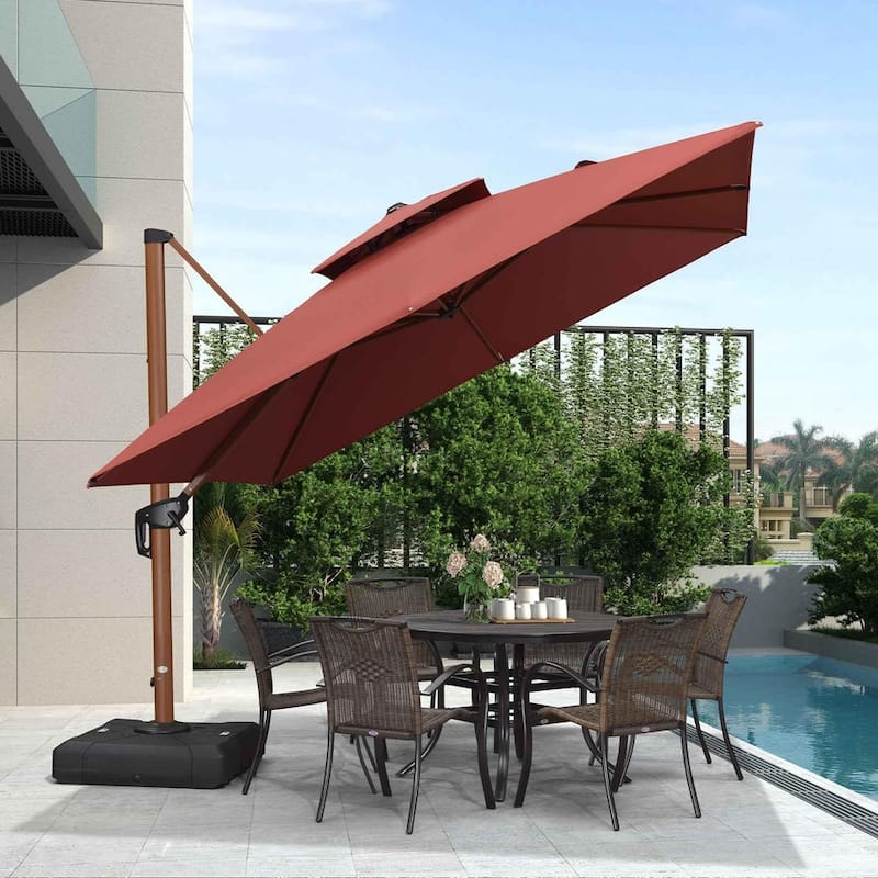 PURPLE LEAF Double Top 9 / 10 / 11 / 12 ft Square Patio Cantilever Umbrellas in Wood Color