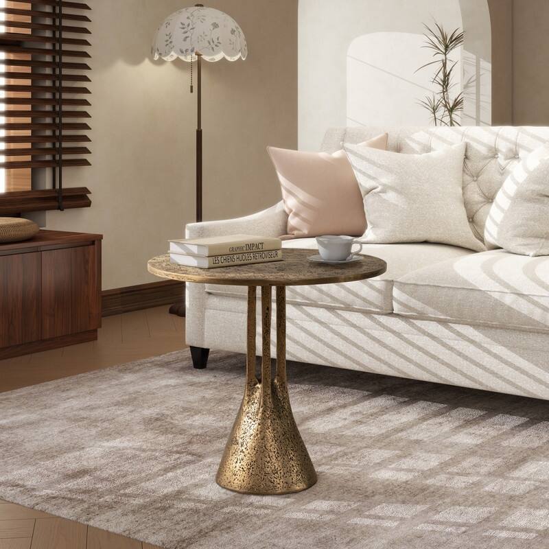 Antique Brass Round End Table
