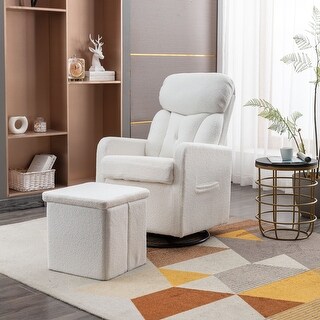 Teddy Fabric Swivel Rocking Accent Chair With Folding, Storage Ottoman ...