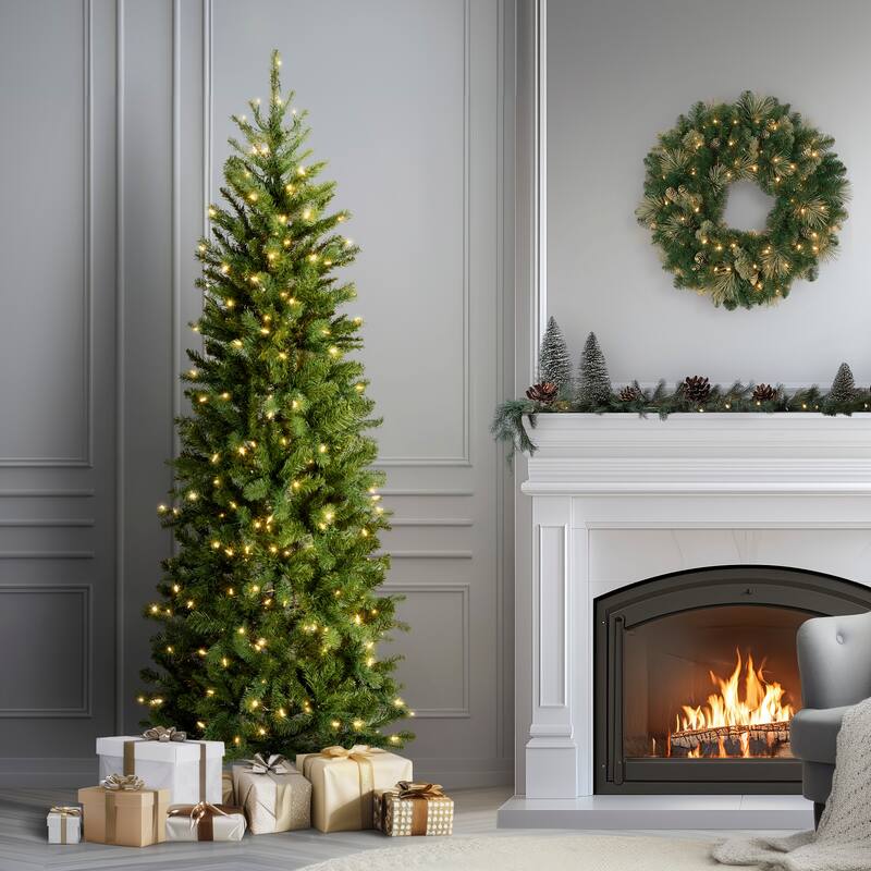 National Tree Company 6.5 ft. Downswept Douglas Slim Tree with Dual Color LED Lights - 6.5 Foot