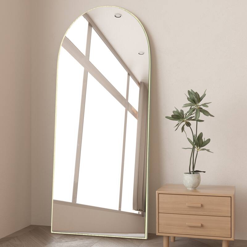 Arched Full-Length Wood Floor Mirror with Stand - 65x22