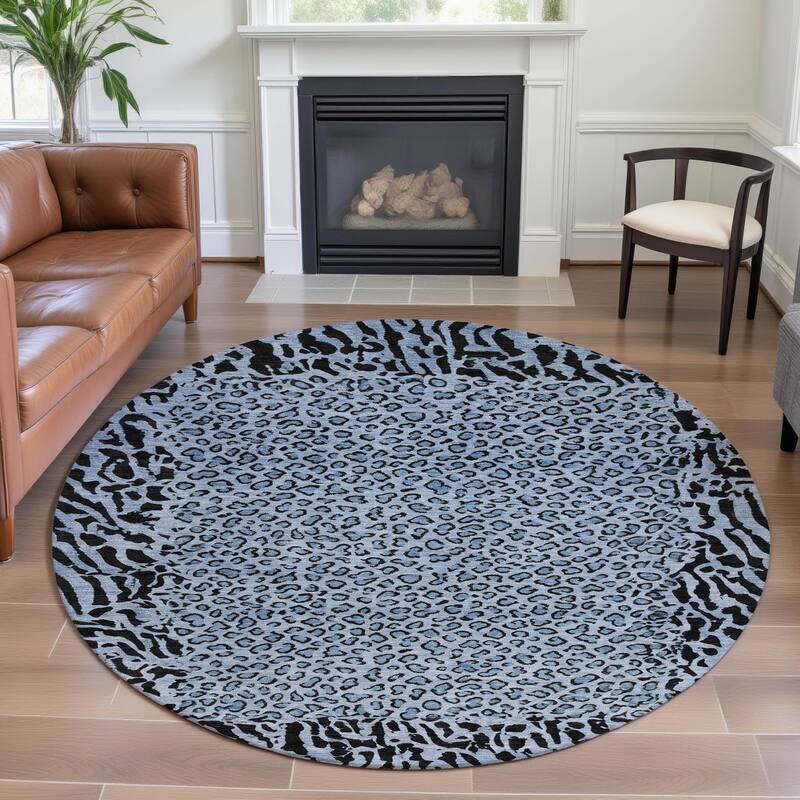 Premium Washable Super Soft Animal Print Border Mayfield Rug - Blue - 8' x 8'