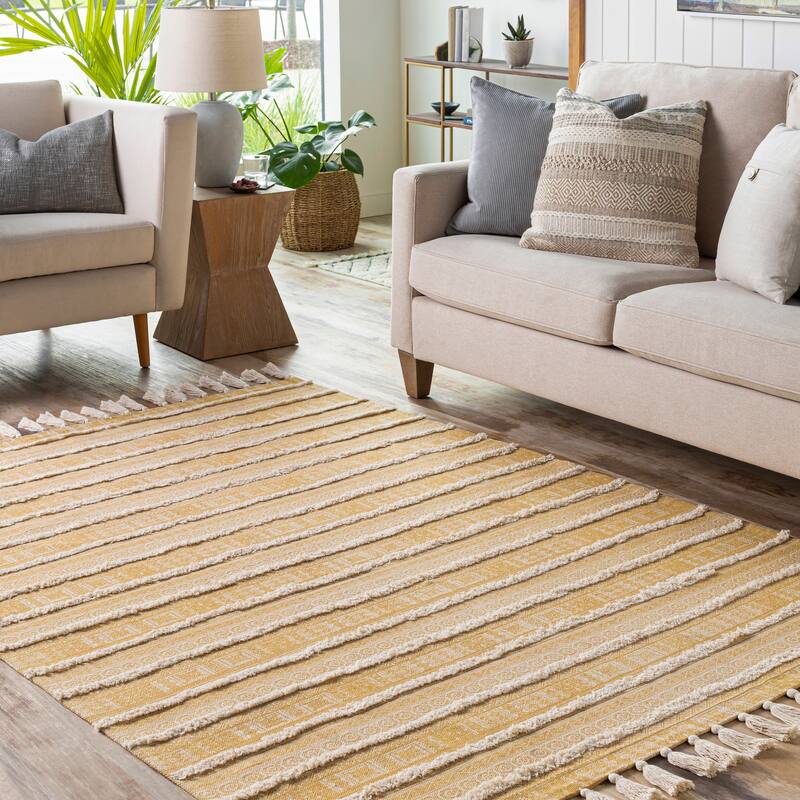 Artistic Weavers Bolat Handmade Bohemian Stripe Cotton Area Rug - 2'6" x 4' - Saffron