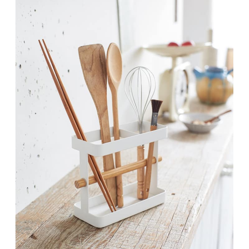 Yamazaki Home Utensil Holder, Steel and Wood, Holds 2.2 lbs - L 2.95 x W 7.87 x H 5.71 inches