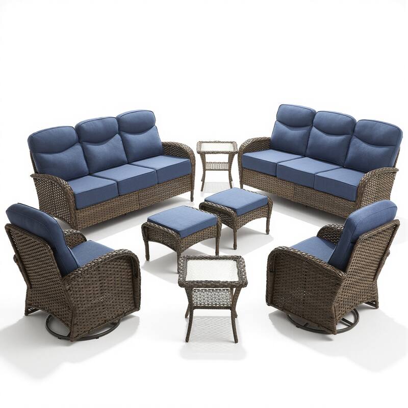 Pocassy Patio 3-Seat Sofa Swivel Chair Table with Ottoman