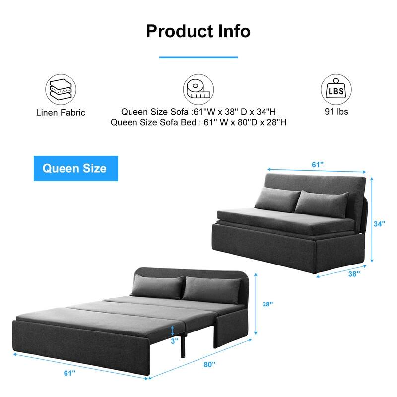Mixoy Linen 2-in-1 Convertible Sofa Bed,Twin/Queen Pull Out Sleeper Sofa with Mattress,Cushions