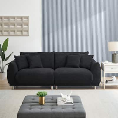 86.6 Inch Black Teddy Sofa with Four Pillows for Comfortable Seating