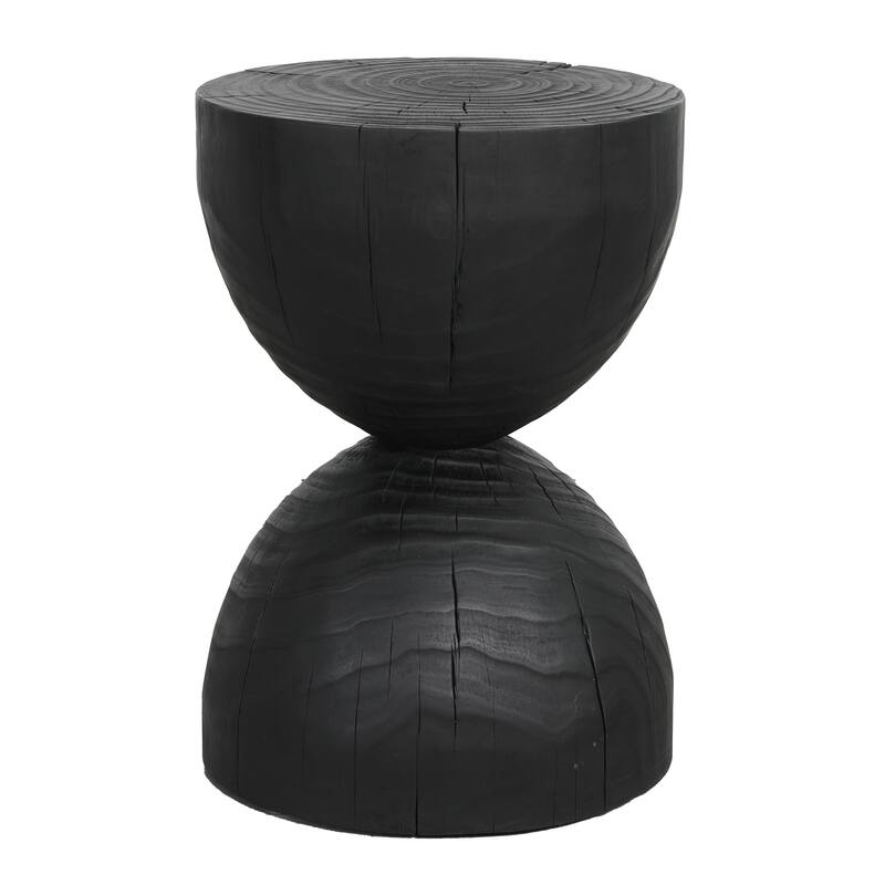 Solid Mango Wood Side End Table in Black, 17.7 inch Round Contemporary Wooden Accent Table, Small Round Plant Stand