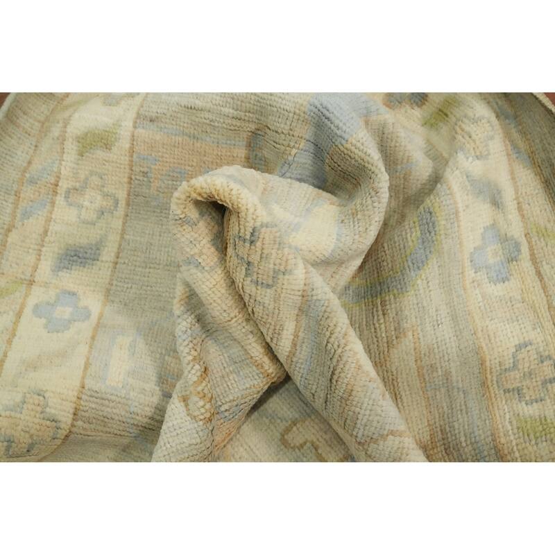 Vegetable Dye Wool Oushak Turkish Large Rug, Floral Geometric Carpet - 14' 6'' X 12' 3''