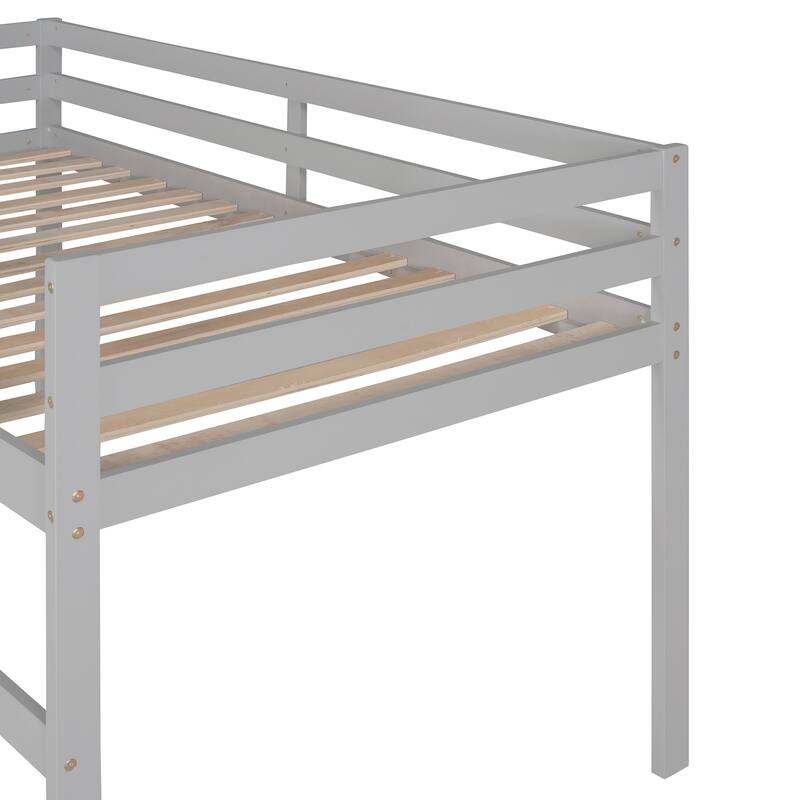 Multifunctional Twin Loft Bed with Slide, Gray Finish, Solid Pine Construction