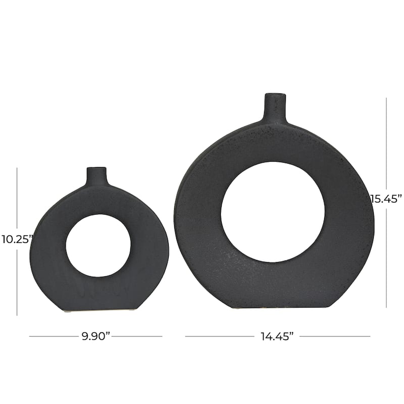 Ceramic Round Donut Shaped Decorative Vase - Set of 2 White or Black - CosmoLiving by Cosmopolitan