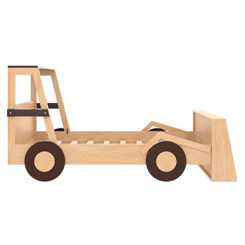 Twin Size Car Bed with Storage Shelves - Kids Platform Bed, Cute Car Shape, Childlike Design