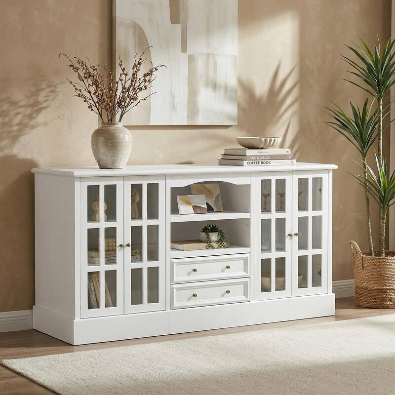 Bookshelves Buffet Sideboard Cabinet with Glass Doors 78.7" Large Storage Cabinet Kitchen Dining Room Storage Console