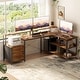 preview thumbnail 53 of 65, Reversible L Shaped Computer Desk with File Drawer & Monitor Stand & Power Outlet & LED Strip, Home Office Desk Corner Desk 66.9'' L - Rustic Brown