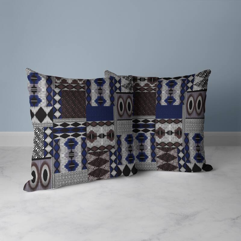 Patched Perfection Faux Suede Reversible Throw Pillow Blue and Quartz