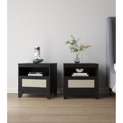 Manhattan Comfort Sheridan Modern Cane Nightstand Set of 2