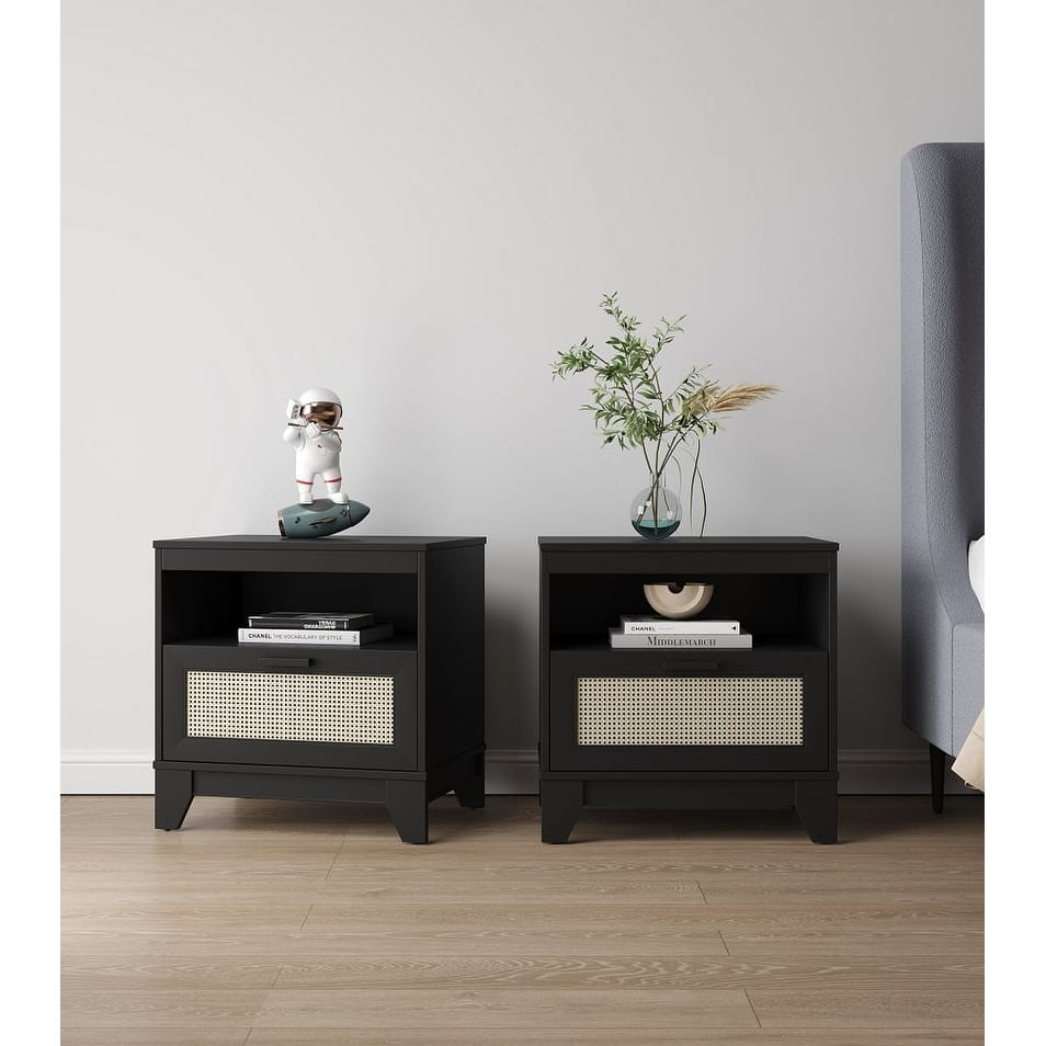Manhattan Comfort Sheridan Modern Cane Nightstand Set of 2