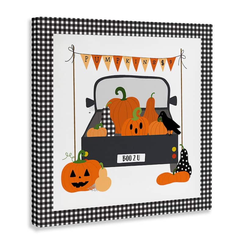 Stupell Pumpkin Truck with Gingham Border Canvas Wall Art Design By Sazerelli Designs
