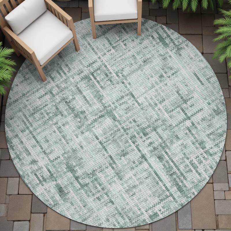 Machine Washable Indoor/Outdoor Modern Crosshatch Chantille Rug - Teal - 8' x 8'