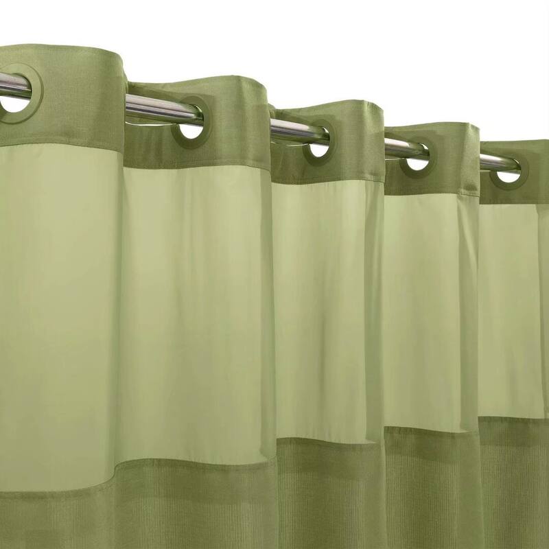 No Hook Slub Linen Texture Shower Curtain with PEVA Snap-in Liner