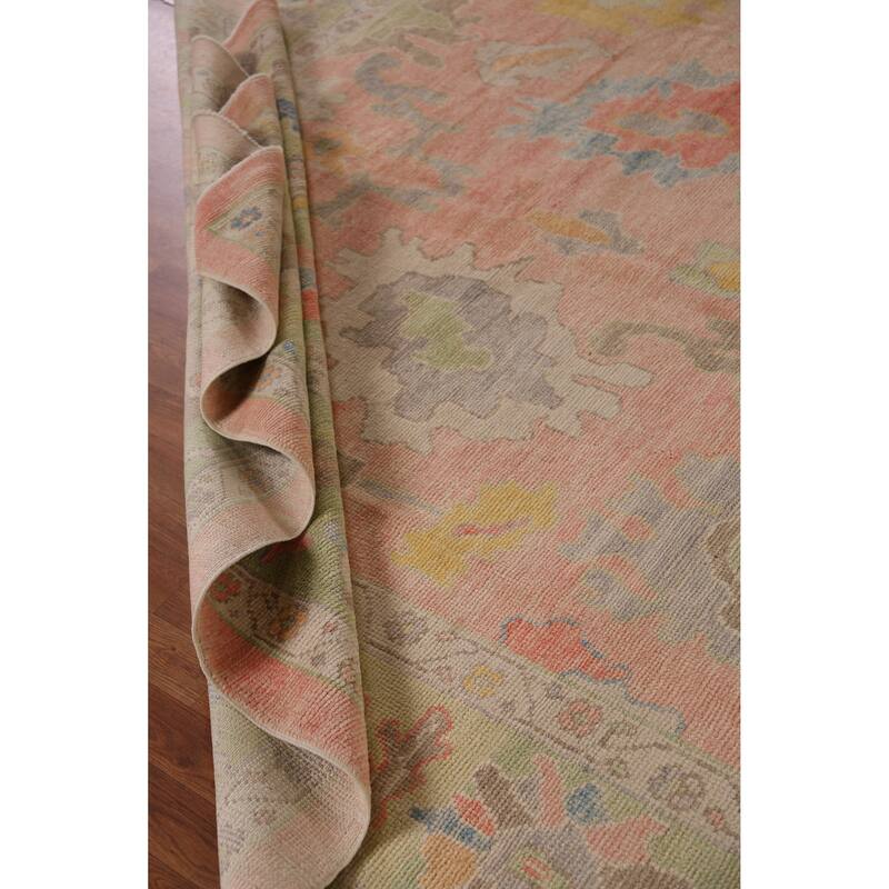 Hand Knotted Oriental 100% Wool Carpet Transitional All-Over Coral Oushak Area Rug - 12' 2'' X 9' 0''
