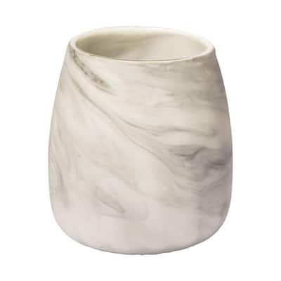 Volta I Short Gray/Cream Glass Abstract Pattern Vase - 7"W x 7"D x 8"H